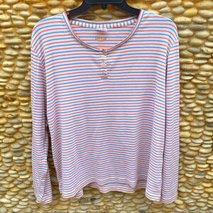 ORVIS White White/Blue/Orange Striped Long Sleeve Classic Henley Shirt X-Large